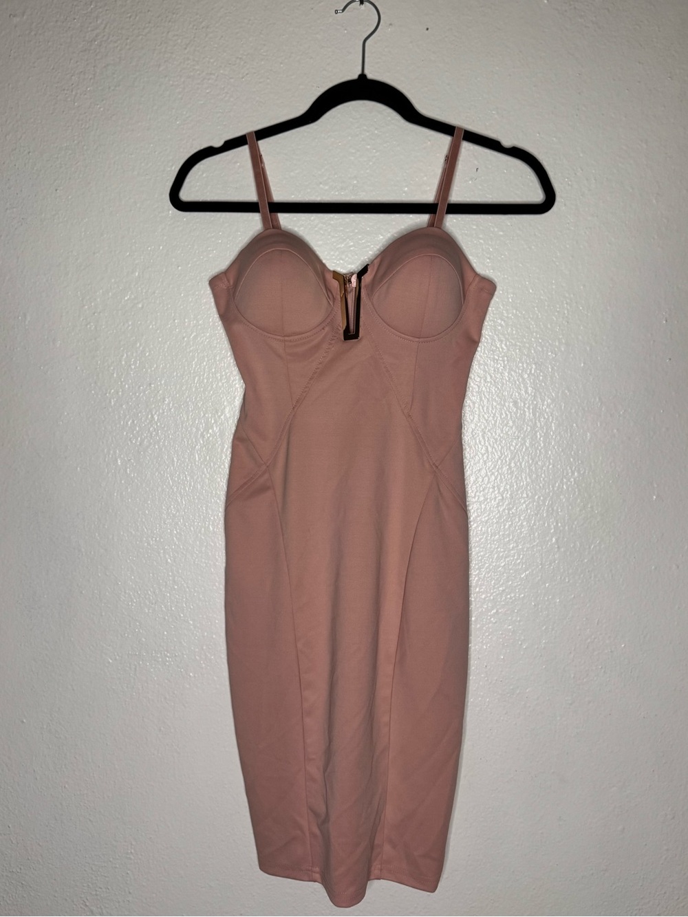 Charlotte Russe Dusty Rose V-neck Bodycon Midi Dress with Gold Zipper